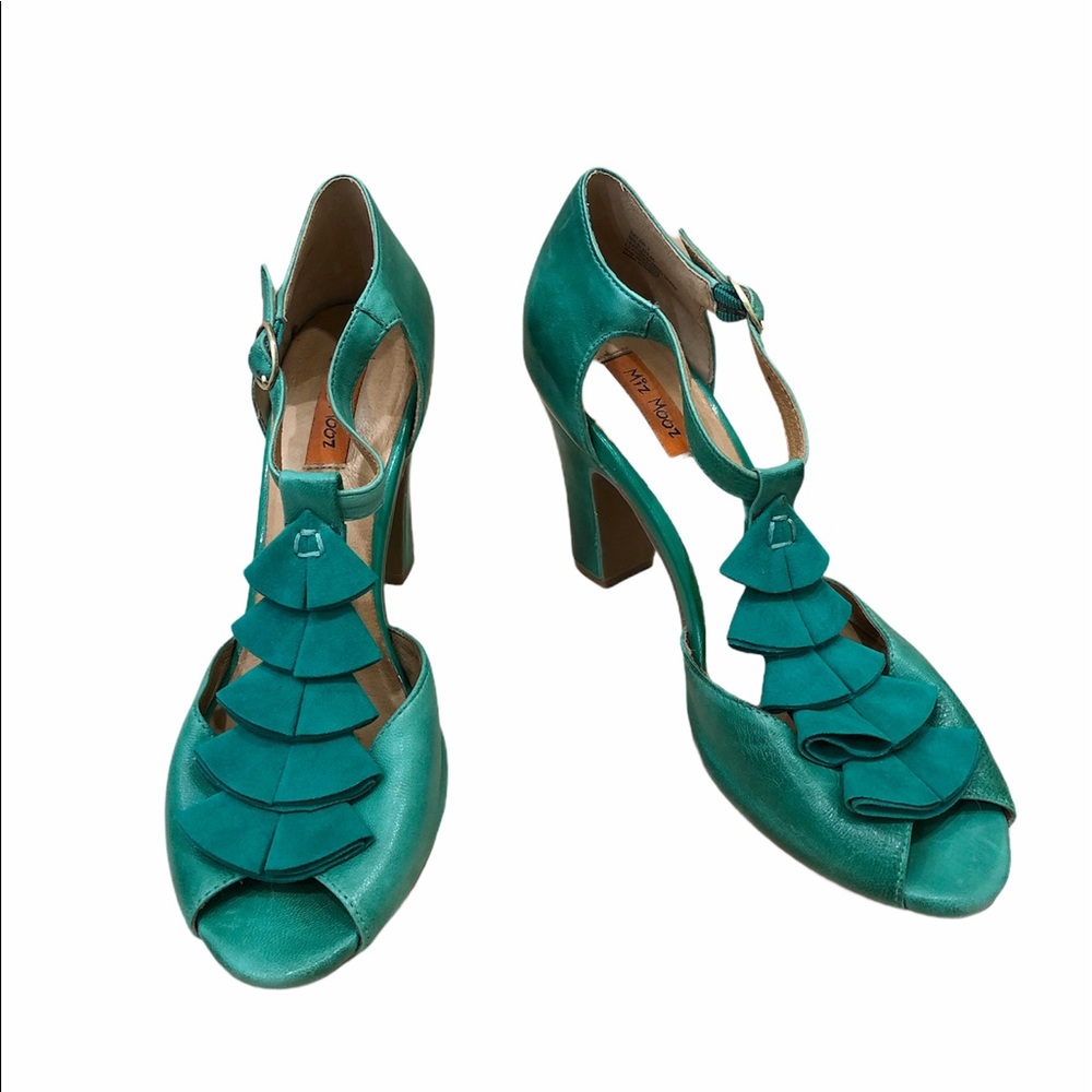 Miz Mooz Sailor Green Leather Artsy Chunky Heels